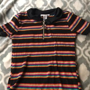 girls rainbow stripe zip up front polo